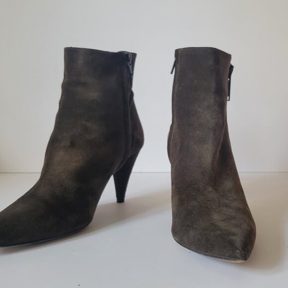Veronica Beard Suede Side Zip Ankle Bootie with Contrast Trim - Picture 4 of 12